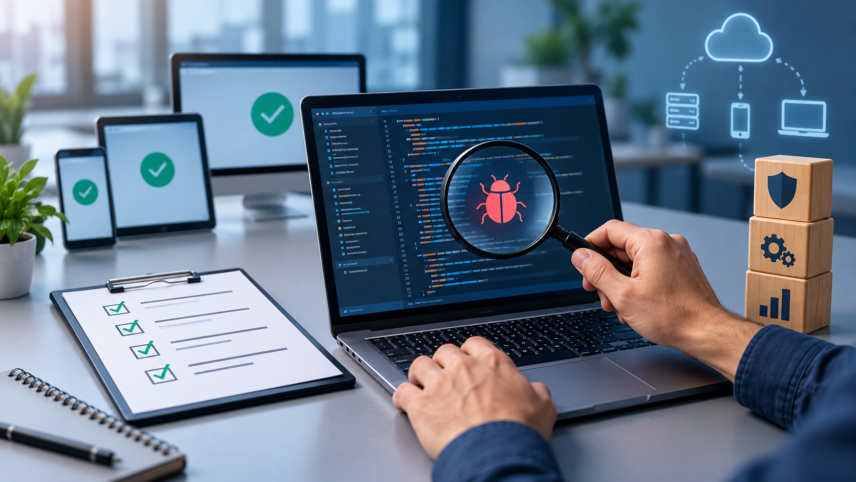 Software testing and quality assurance for reliable application development with code analysis and bug detection