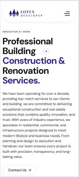 Lotus Developer construction website mobile responsive view