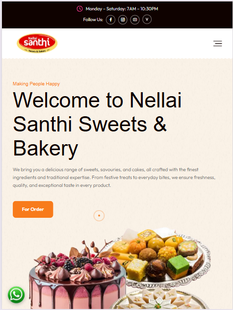 Nellai Santhi Sweets and Bakery website tablet responsive view