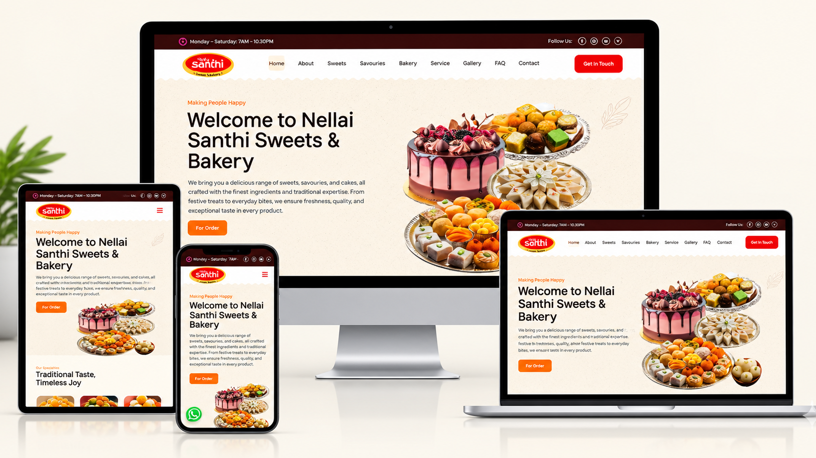 Nellai Santhi Sweets and Bakery website showcasing traditional sweets and bakery products