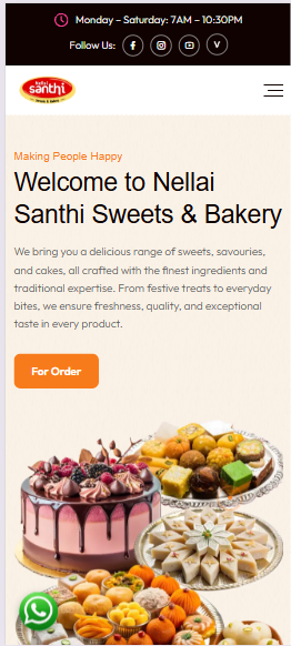 Nellai Santhi Sweets and Bakery website mobile responsive view