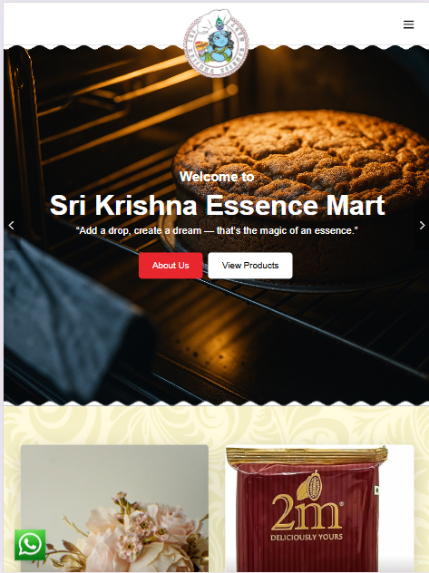 Sri Krishna Essence Mart baking products website tablet responsive view