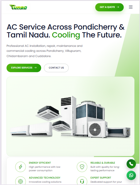 Turbo Cooling Solutions AC and HVAC services website tablet responsive view