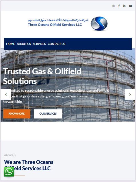 Three Oceans Oilfield Services website tablet responsive design by Seyfert Infotech