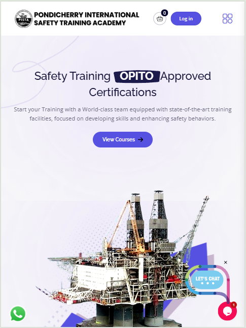 PISTA Offshore safety training website responsive tablet view