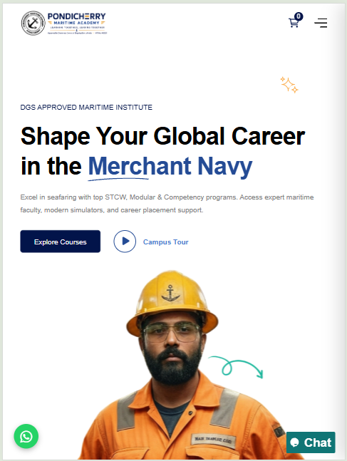 Pondicherry Maritime Academy responsive website tablet view