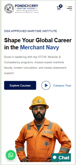 Pondicherry Maritime Academy responsive maritime training website mobile view