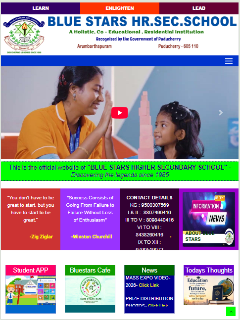 Blue Stars Higher Secondary School responsive tablet website