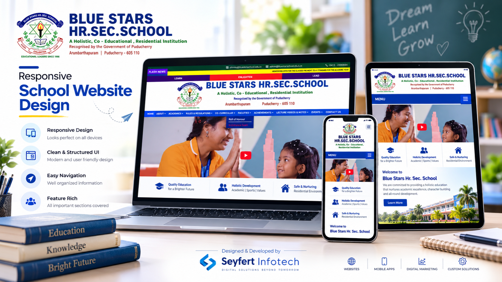 Blue Stars Higher Secondary School Puducherry website homepage