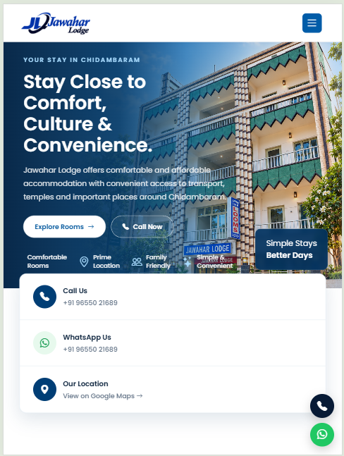 Jawahar Lodge Chidambaram hotel website responsive tablet view