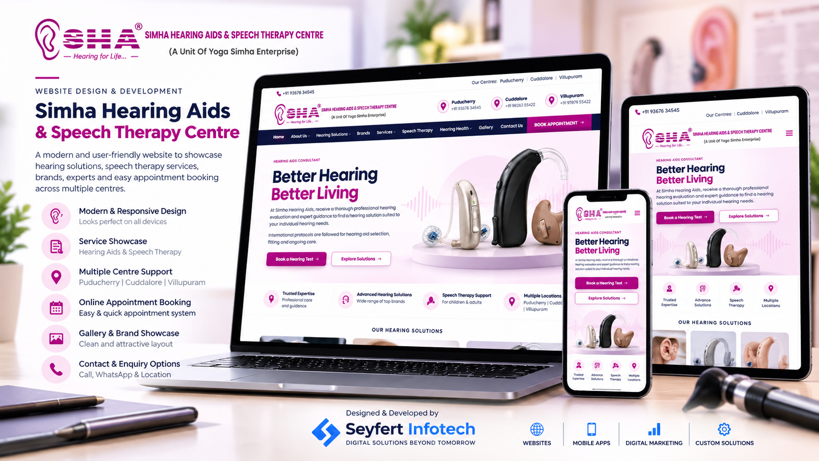 Simha Hearing Aids healthcare website homepage