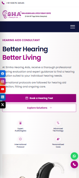Simha Hearing Aids responsive healthcare website mobile view