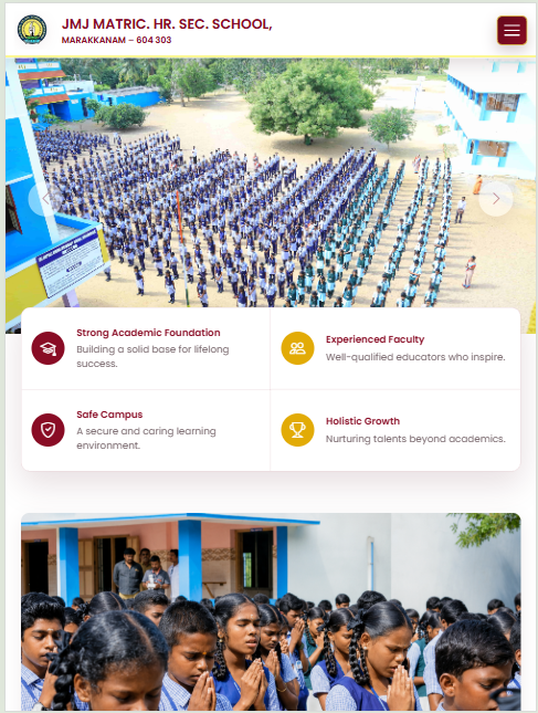 JMJ Matriculation Higher Secondary School responsive tablet website view