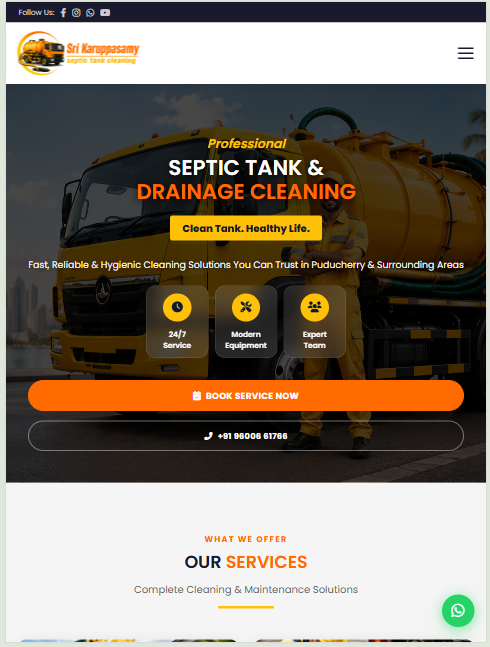 Karupu Saamy septic tank cleaning responsive tablet website view