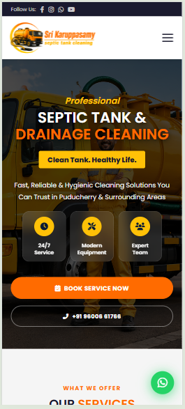 Karupu Saamy septic tank cleaning responsive mobile website view