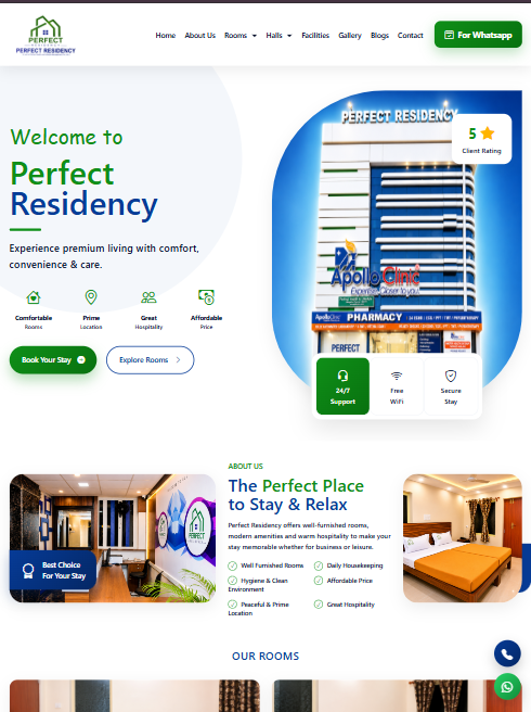 Perfect Residency Mayiladuthurai responsive hotel website tablet view
